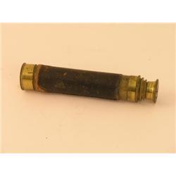 An 'Achromatic 10 mile" three drawer brass pocket telescope, with leather mounted barrel, extends to