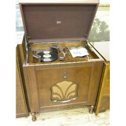 A 1930's Marconiphone model 258 console radiogram, with autochanger in walnut cabinet with reeded bo