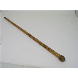 A Japanese carved bamboo walking stick with frogs, snails, snakes and crabs, 3ft  