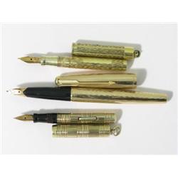 A Parker 'Presidential' gold plated fountain pen, with engraved line finish, a Wahl gold filled mini