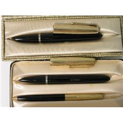 A cased Parker 51 fountain pen and pencil duo set, with rolled gold caps and black finish and a case
