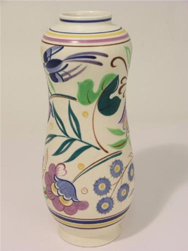 A Poole Pottery Vase Waisted Cylindrical Shape Painted With Two