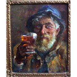  Herbert John Finn (1861-?)  oil on panel,  Fisherman with a glass of ale,  signed,  11.5 x 9.5 ins.