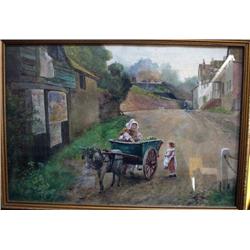  Harry Tuck  watercolour,  Donkey cart - Witley,  14 x 20.5 ins.   