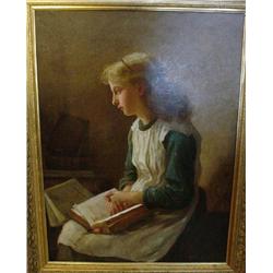  Alice Mary Havers  oil on canvas,  'Meditation', girl reading a book,  signed,  30 x 23 ins.   