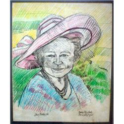  John Bratby (1928-1992)  coloured pencil,  Queen Elizabeth - The Queen Mother,  signed in pencil,  