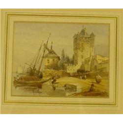 Clarkson Stanfield (1793-1867)  watercolour,  The Great Tor, Oxwich Bat, Gower Coast, Inscribed 'To