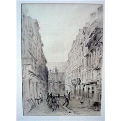  Early 19th C. English School  monochrome watercolour,  French street scene,  14 x 10 ins.   