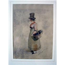  Thomas Sewell Robins (1814-1880)  watercolour,  A Poultry Woman of Verona,  initialled and dated 18