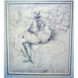  Erlund Hudson (1912-)  pencil,  Study for 'Dressing Room Corner',  signed with presentation inscrip