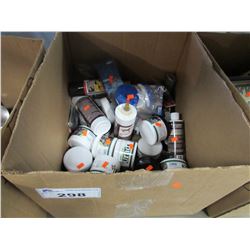 BOX OF MINERAL ICE PAIN RELIEF, HOOFMAKER INTENSIVE PROTEIN MOISTURIZER, LEATHER & VINYL CLEANER,