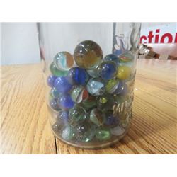 MARBLES (CATS EYE, SOLIDS, ETC IN KERR WIDE MOUTH MASON JAR) *PAT. 1915*