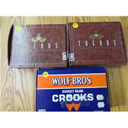 LOT OF 3 CIGAR BOXES (2 TUEROS HAVANA & WOLF BROS, SWEET RUM CROOKS)