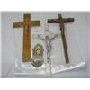 Image 1 : LOT OF 3 CRUCIFIXES & HOLY WATER WALL MOUNT ORNAMENT