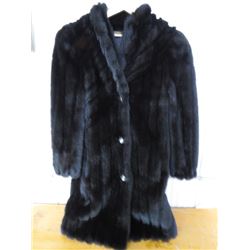 ACRYLIC FUR COAT (3/4 SLEEVES, BODY 39" ZIPPER, HOOD) *SIZE S*
