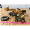 Image 1 : LOT OF 3 JD EXAVATOR (1 TINY, 1 LARGE & SPARE TIRE)