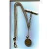 Image 2 : GOLD CHAIN (7C 500?) FOR POCKET WATCH (LATE 1800s) *W/ QUEEN VICTORIA TOKEN FOB*