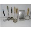 Image 1 : LOT OF KITCHEN UTENSILS ((QTY 8) (GRATERS, MASHER, LADLES, ETC) *WOOD HANDLES*