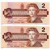 Image 1 : LOT OF 2 1986 CNDN 2 DOLLAR NOTES