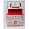 Image 1 : TOY CUPBOARD (TIN; 4 DOORS; 11" X 6" X 15.5"; GENERAL METAL TOYS; MADE IN CANADA)
