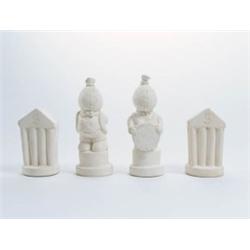 TOM OTTERNESS     (b. 1952)     QUEEN, KING + 2 ROOKS     cast plaster in four parts     Rooks: 6 1/