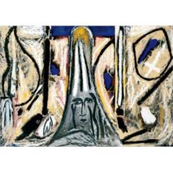 MIMMO PALADINO     (b. 1948)     UNTITLED     oil, gouache and collage on paper     29 x 40 1/2 in. 