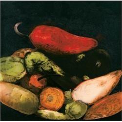 DONALD SULTAN     (b. 1951)     PEPPERS     screenprint on paper     23 x 22 in. (58.4 x 55.9 cm)   