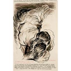 RAYMOND PETTIBON     (b. 1957)     NO TITLE (OLD FACEFULL)     ink on paper     22 x 14 1/8 in. (55.