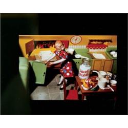 LAURIE SIMMONS     (b. 1949)     WOMAN OPENING REFRIGERATOR     c-print     3 1/8 x 4 1/8 in. (7.9 x