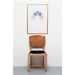 ABIGAIL LANE     (b. 1967)     REFERENCE POINT     wooden chair with ink pad seat and framed print  