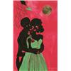Image 1 : CHRIS OFILI     (b. 1968)     AFRO LUNAR LOVERS     lithograph on paper with gold leaf     19 x 11 1