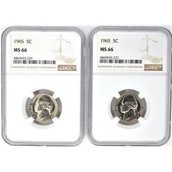2-1965 JEFFERSON NICKELS, NGC MS-66