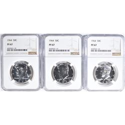 3-1964 KENNEDY HALF DOLLARS, NGC PF-67