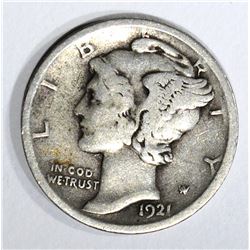 1921-D MERCURY DIME, FINE