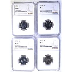 2-1955 & 2-1956 JEFFERSON NICKELS, NGC PF-67