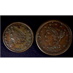 1835 HALF CENT, VF & 1856 LARGE CENT, VF+