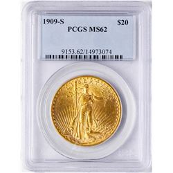 1909-S $20 St. Gaudens Double Eagle Gold Coin PCGS MS62