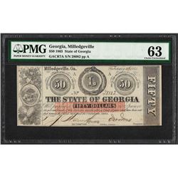 1863 $50 The State of Georgia Obsolete Note PMG Choice Uncirculated 63