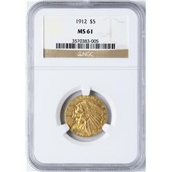 1912 $5 Indian Head Half Eagle Gold Coin NGC MS61