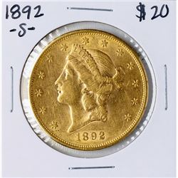 1892-S $20 Liberty Head Double Eagle Gold Coin