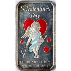 February 14, 1974 Valentine's Day Enamel Silver Art Bar