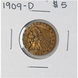 1909-D $5 Indian Head Half Eagle Gold Coin