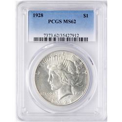 1928 $1 Peace Silver Dollar Coin PCGS MS62