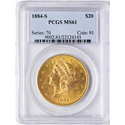 1884-S $20 Liberty Head Double Eagle Gold Coin PCGS MS61
