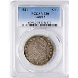 1811 Large 8 Capped Bust Half Dollar Coin PCGS VF30