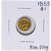Image 1 : 1853 $1 Liberty Head Gold Dollar Coin Rim Ding