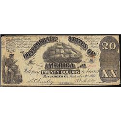 1861 $20 Confederate States of America Note