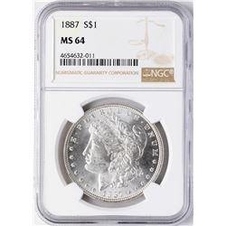 1887 $1 Morgan Silver Dollar Coin NGC MS64
