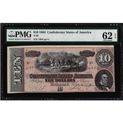 1864 $10 Confederate States of America Note T-68 PMG Uncirculated 62EPQ