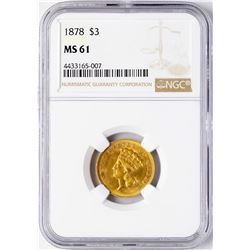 1878 $3 Indian Princess Head Gold Coin NGC MS61